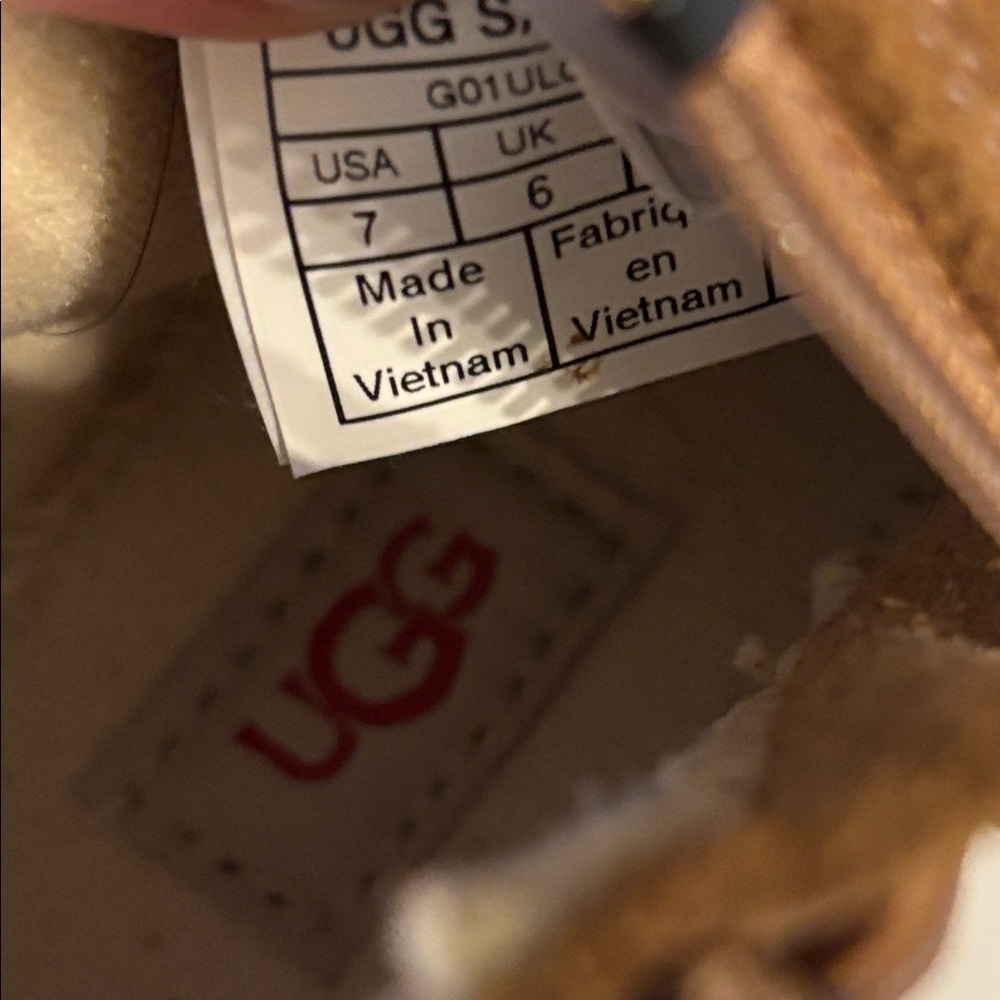 UGG Tan Suede Baby Boots with Red Accents - Picture 3 of 5